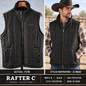 Rafter‎ C Cowboy Collection Men's Insulated Quilted Vest Black Medium Ranch Wear